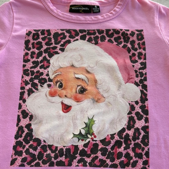 Rock Your Kid Pink Santa Graphic Kids Tee 6 - Picture 4 of 8